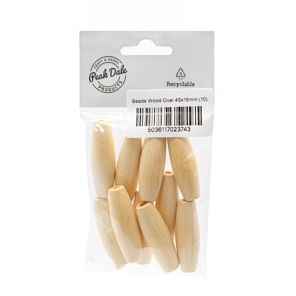 Beads Wooden Oval 45 x 15mm Pack of 10