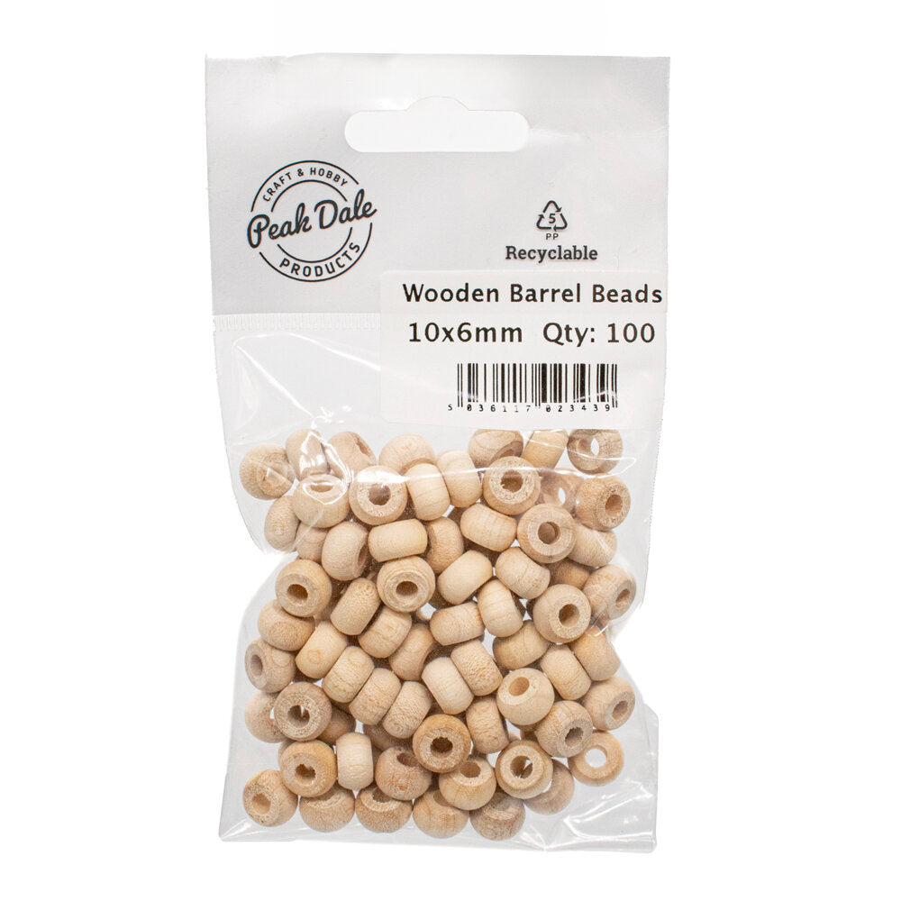 Beads Wooden Barrel Shape 10 x 6mm Pack of 100