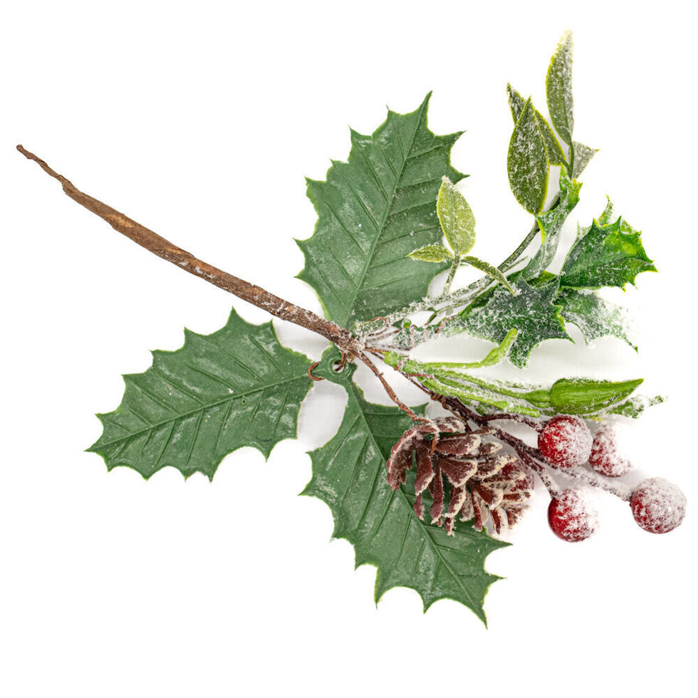 Holly Cone and Berry Snowy Pick