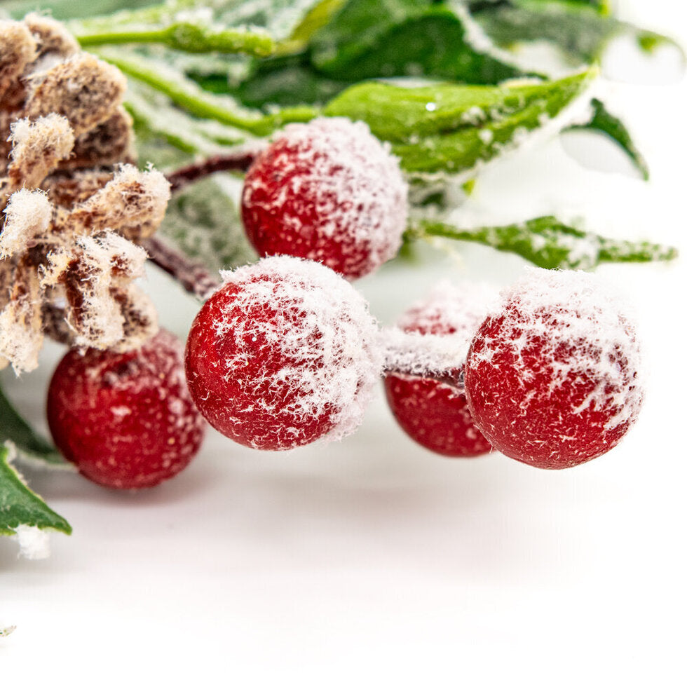 Holly Cone and Berry Snowy Pick