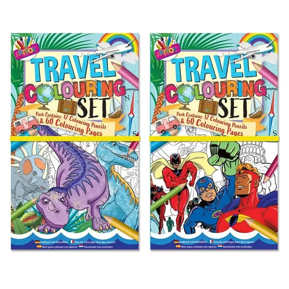 Travel Colouring Set Dinosaurs & Superheroes