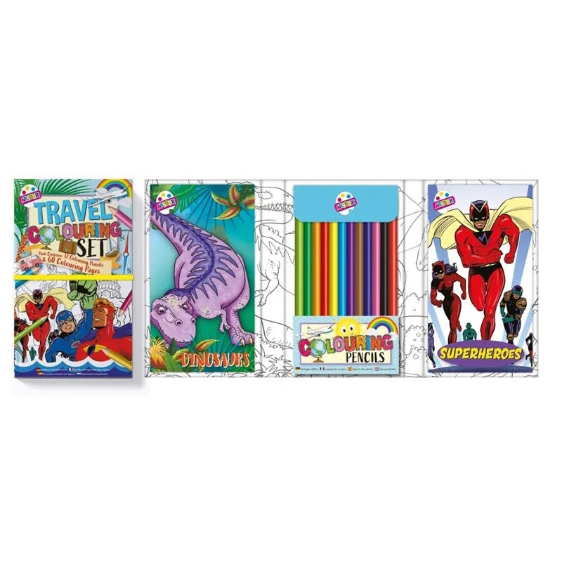 Travel Colouring Set Dinosaurs & Superheroes