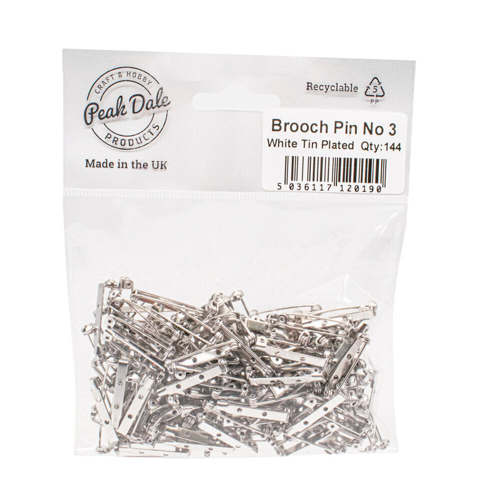 Brooch Pin No 3 White Tin Plated 25mm Pack of 144