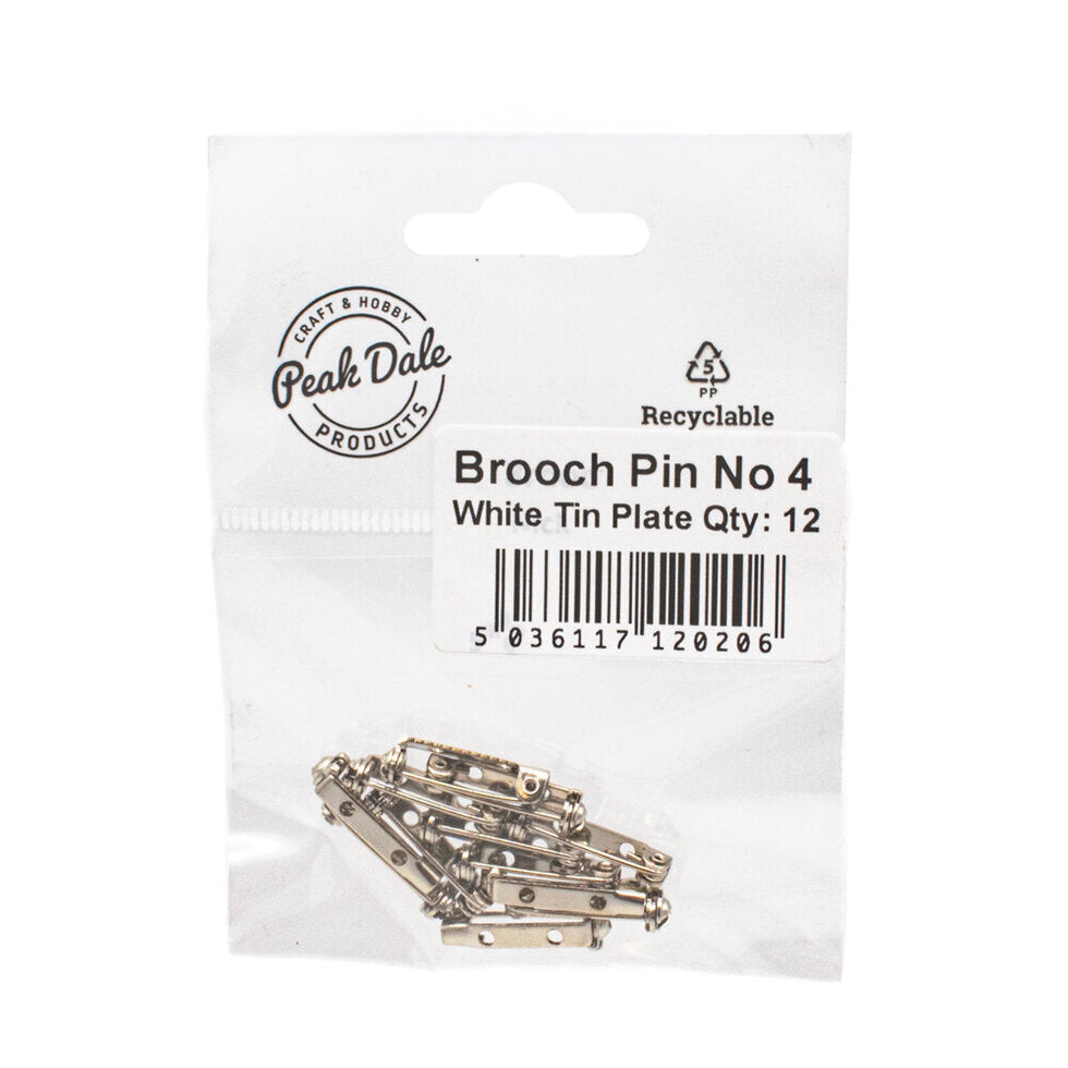 Brooch Pin No 4 White Tin Plated 20mm Pack of 12