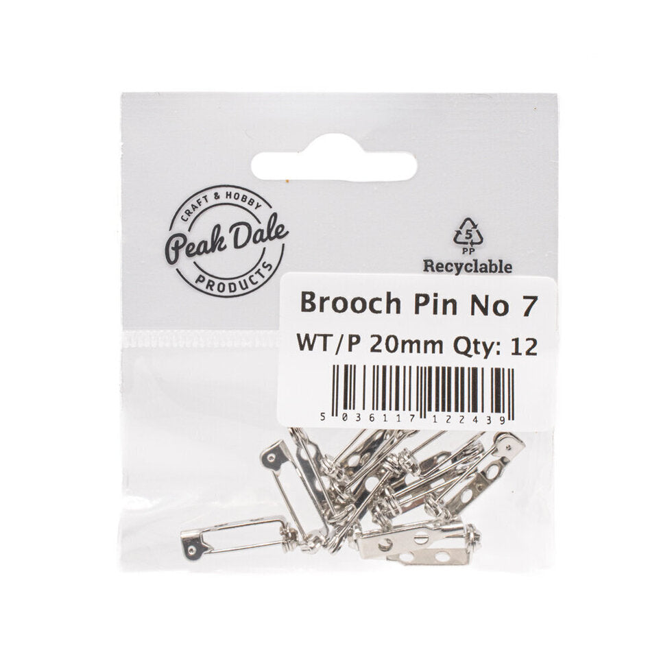 Brooch Pin No 7 White Tin Plated 20mm Pack of 12