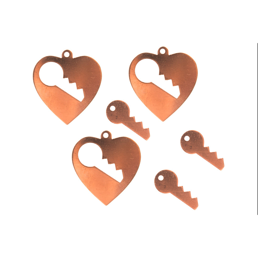 CB110 Heart with Key Copper Pendant 3 Pack