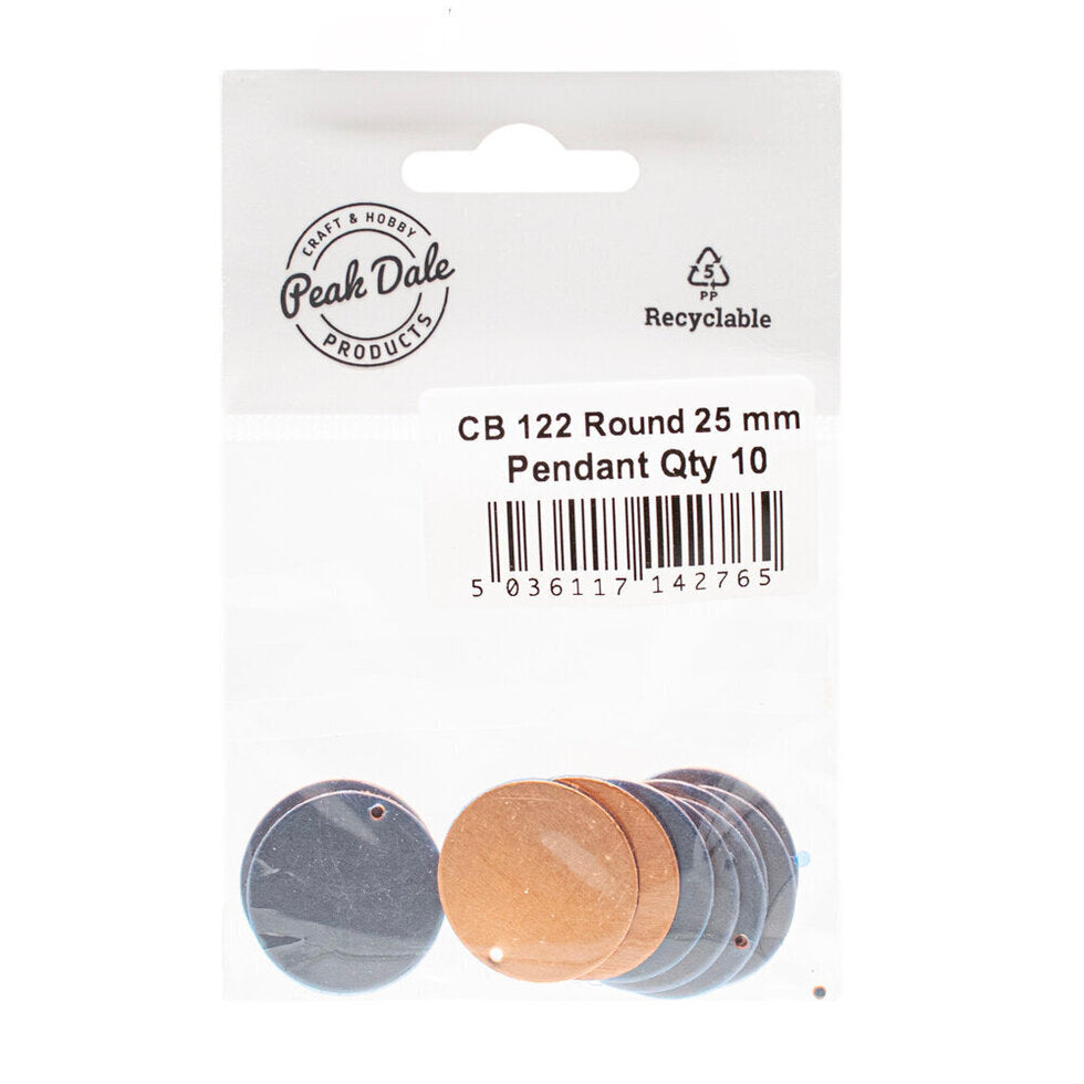 CB122 Round 25 mm Copper Pendant 10 Pack