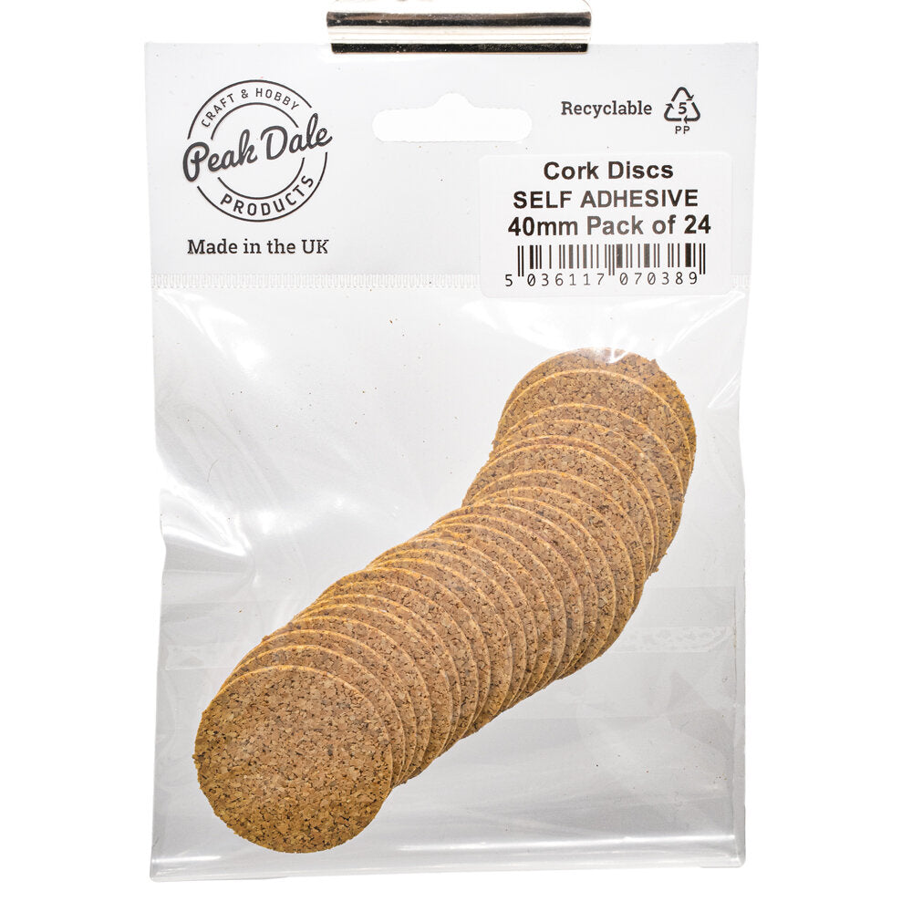 Cork Discs SELF ADHESIVE 40mm Pack of 24