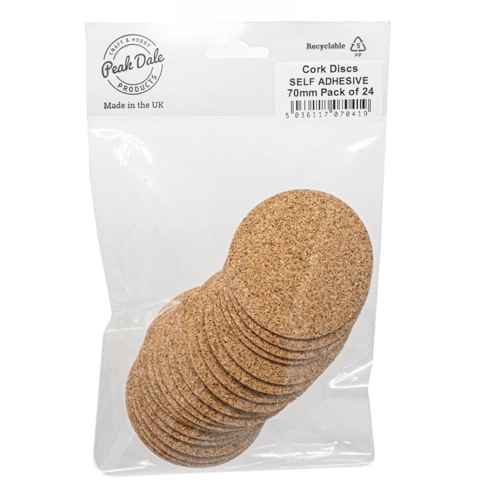 Cork Discs SELF ADHESIVE 70mm Pack of 24