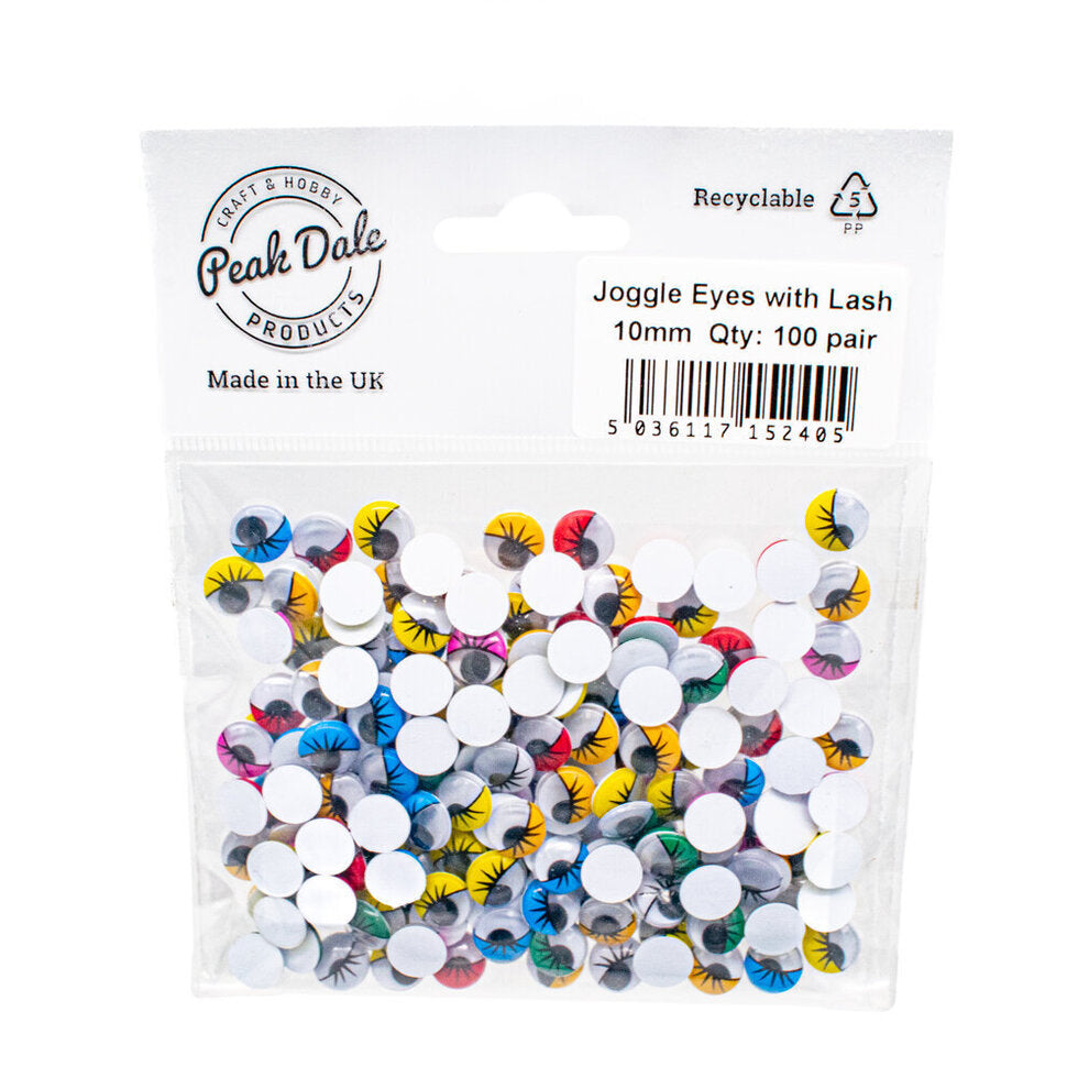 Joggle Eyes with Lash 10mm Glue On 100 pair