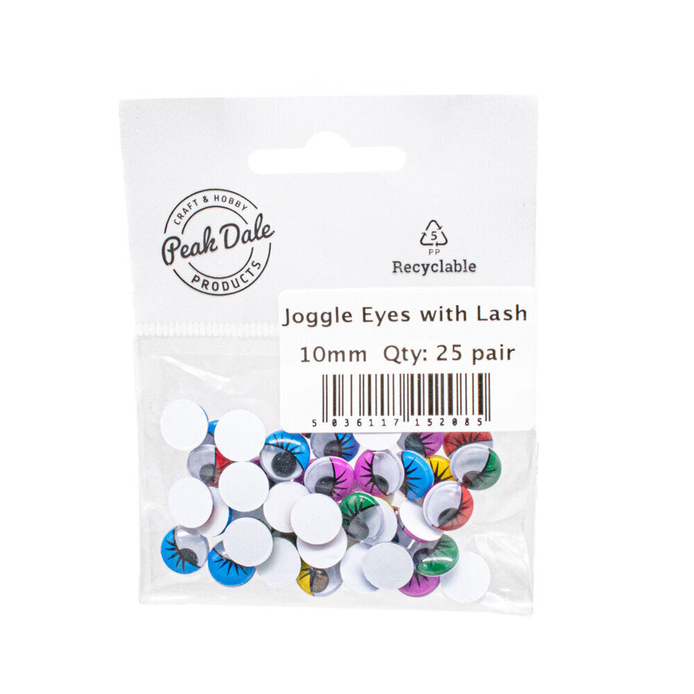 Joggle Eyes with Lash 10mm 25 pair