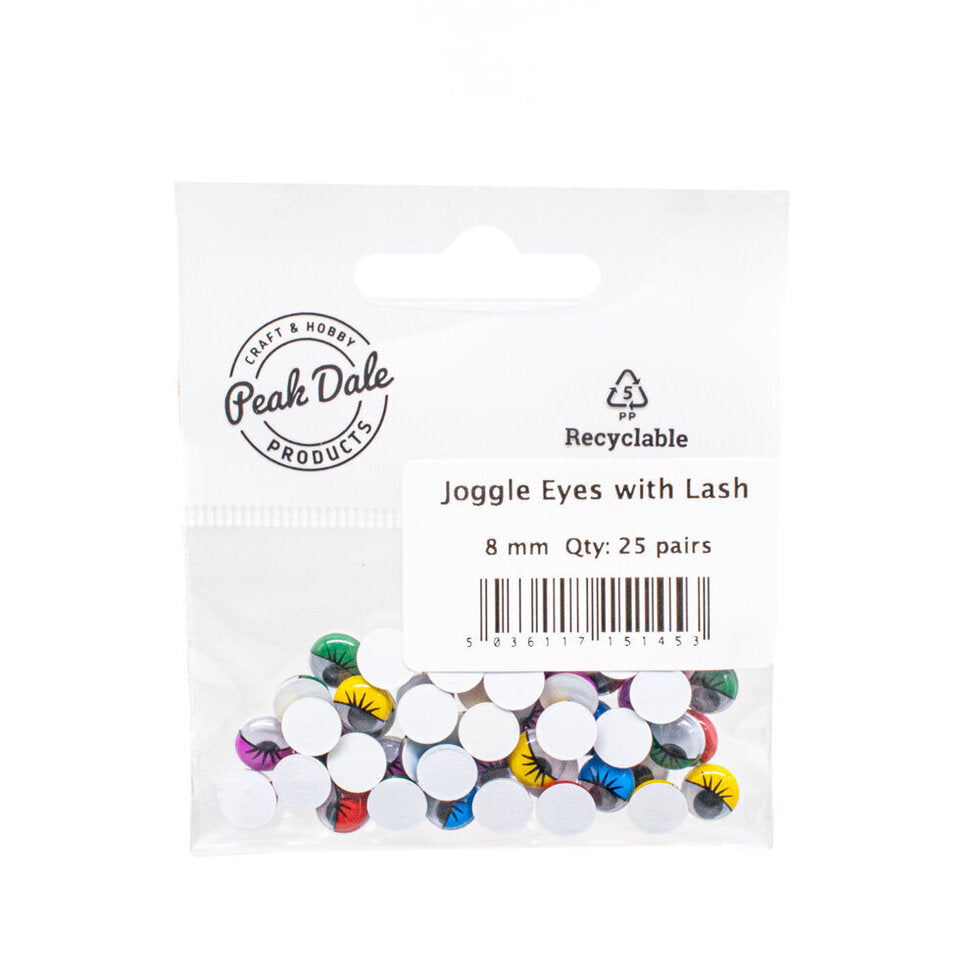 Joggle Eyes with Lash 8mm 25 Pairs