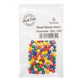 Beads Wood 6mm Round Assorted Pack of 100