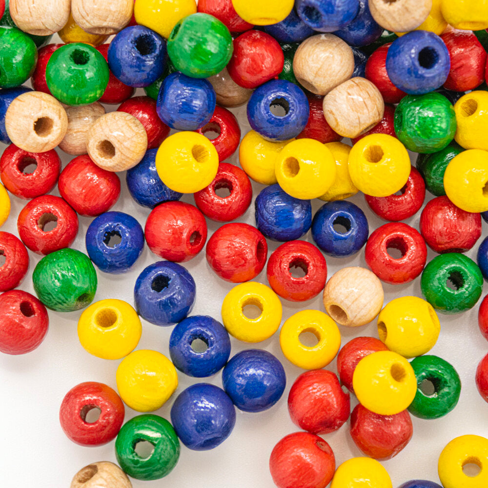 Beads Wood 6mm Round Assorted Pack of 100