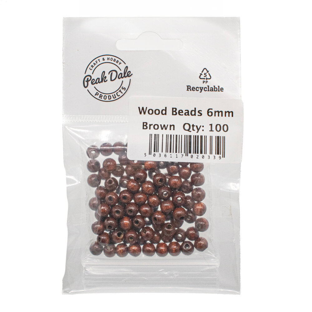 Beads Wood 6mm Round Brown Pack of 100