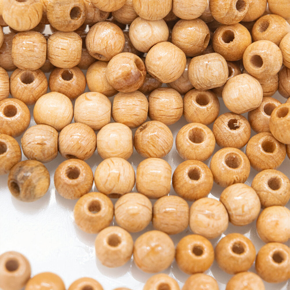 Beads Wood 6mm Round Natural Pack of 100