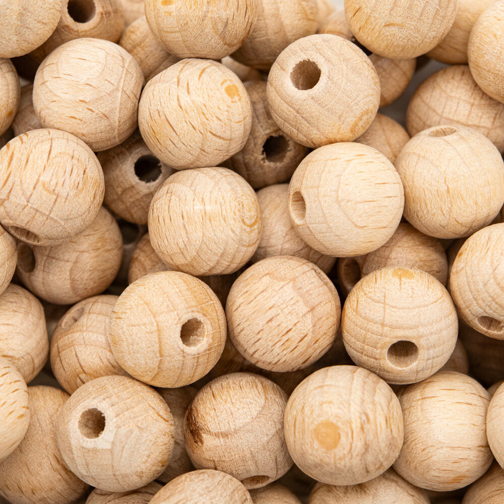 Beads Wood 12mm Round Natural Pack of 100