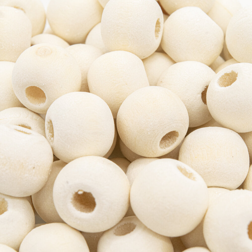 Beads Wood 12mm Round White Pack of 100