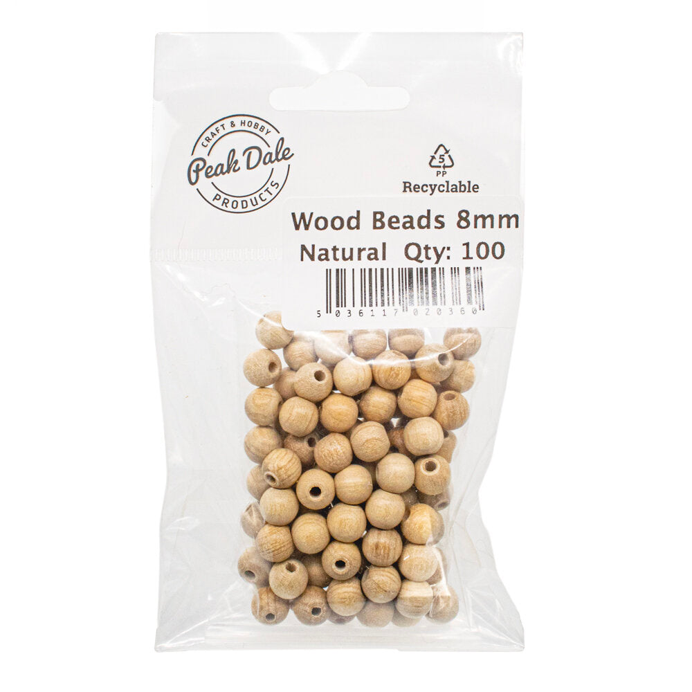 Beads Wood 8mm Round Natural Pack of 100