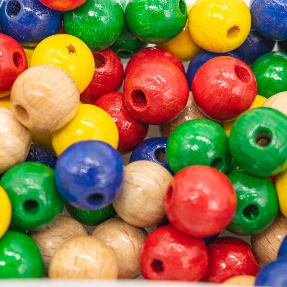 Beads Wood 10mm Round Assorted Pack of 100
