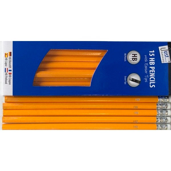 Wooden Pencil HB with Eraser 15 Pack