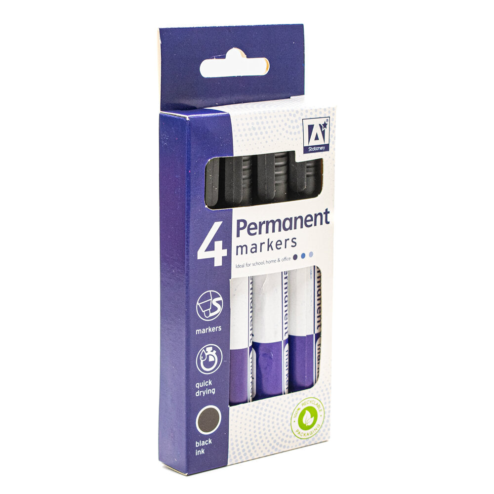 Black Permanent Marker Pens Pack of 4