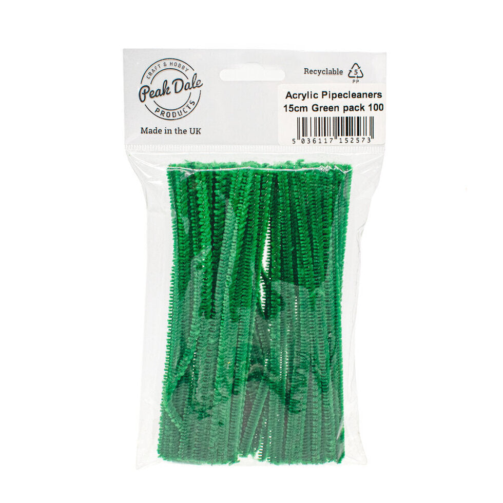 Acrylic Pipecleaners 15cm Green pack 100