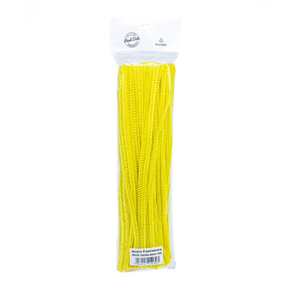 Acrylic Pipecleaners 30cm Yellow pack 100
