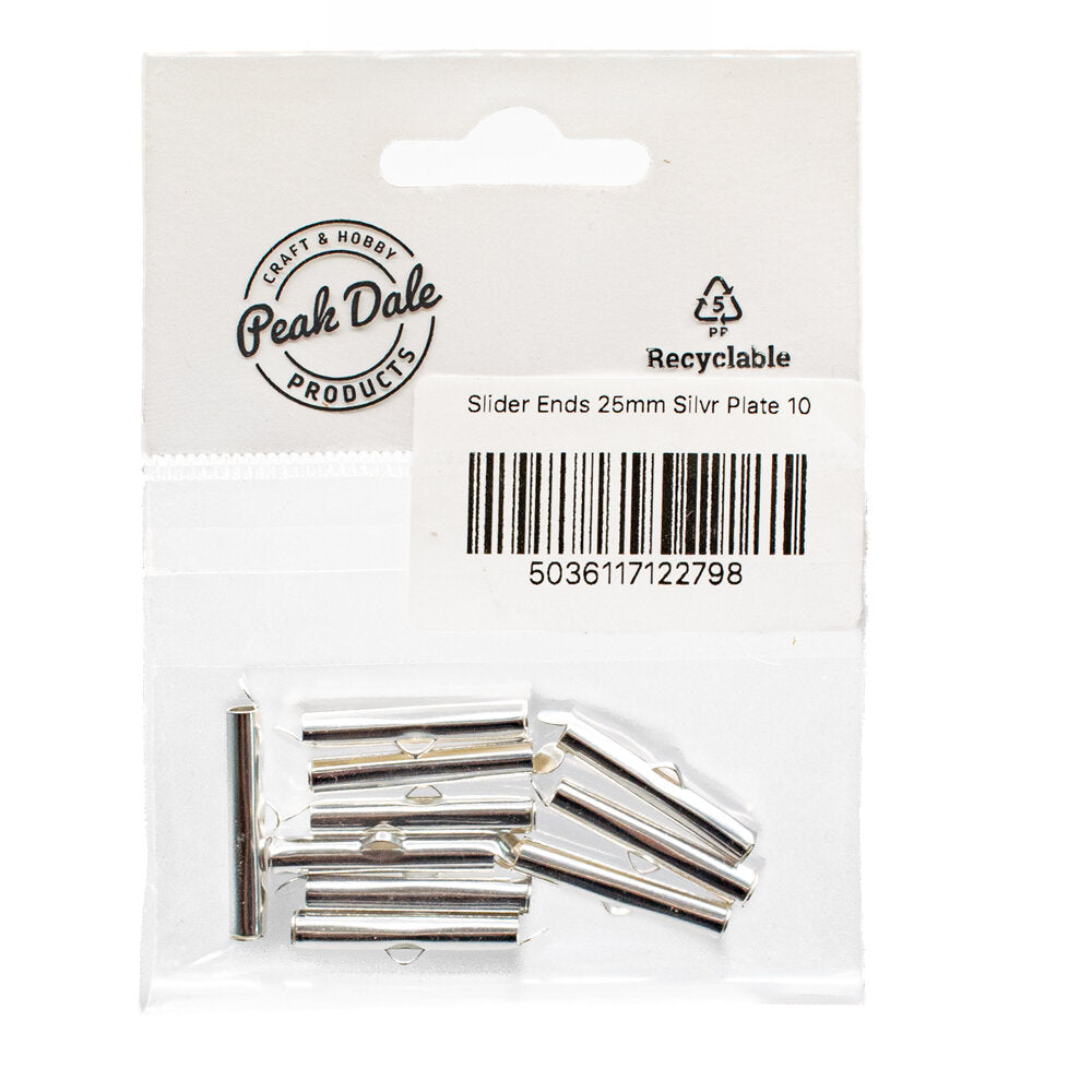 Slider Ends 25mm Silver Plated Pack of 10