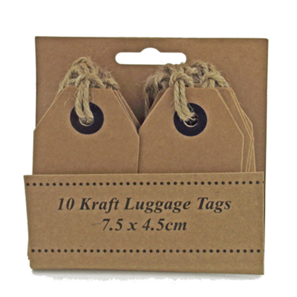 Luggage Tags Brown Kraft 7.5 x 4.5 cm Pack of 10