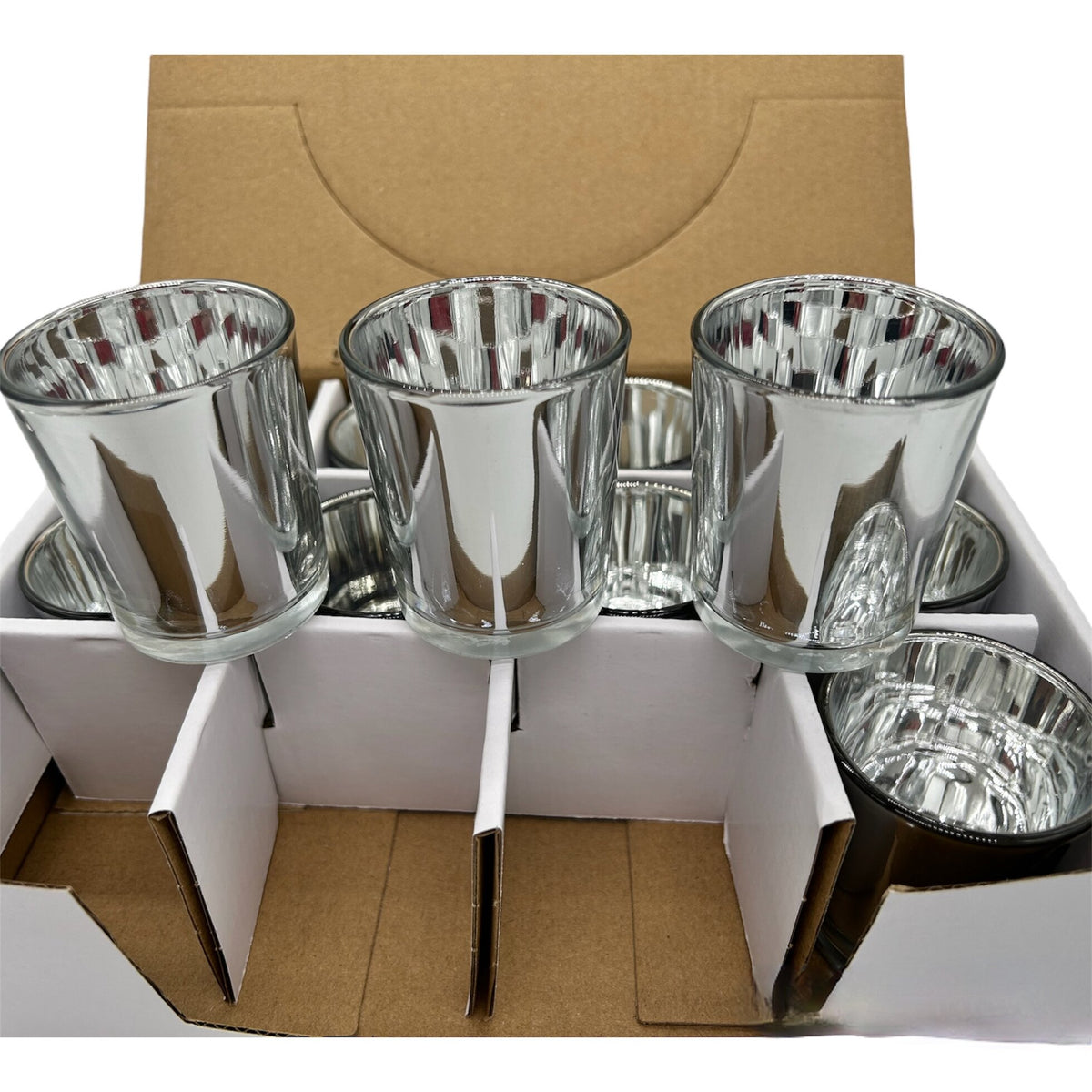 Votive Glass Cylinder Silver, Pack of 12