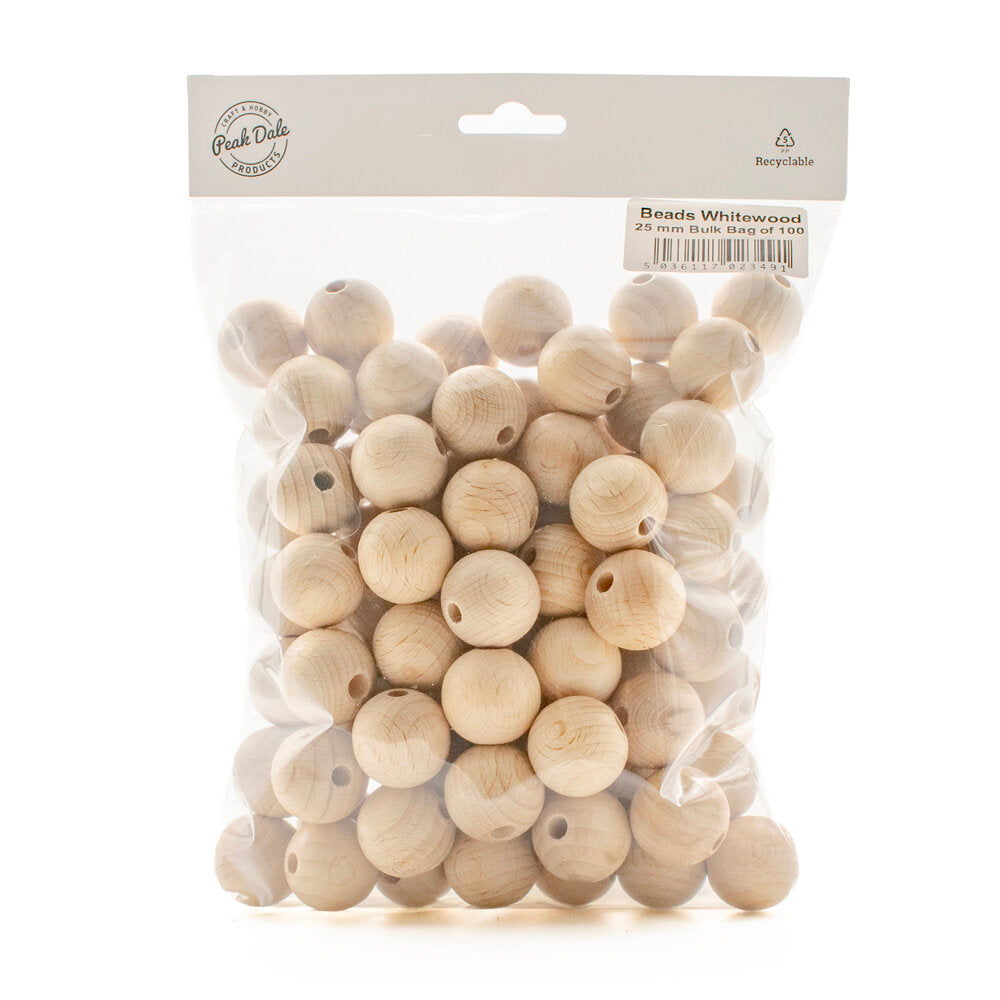 Beads Whitewood 25mm Bulk Bag of 100