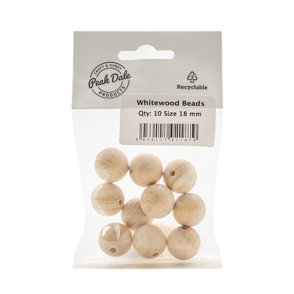 Beads Whitewood 18mm Pack of 10