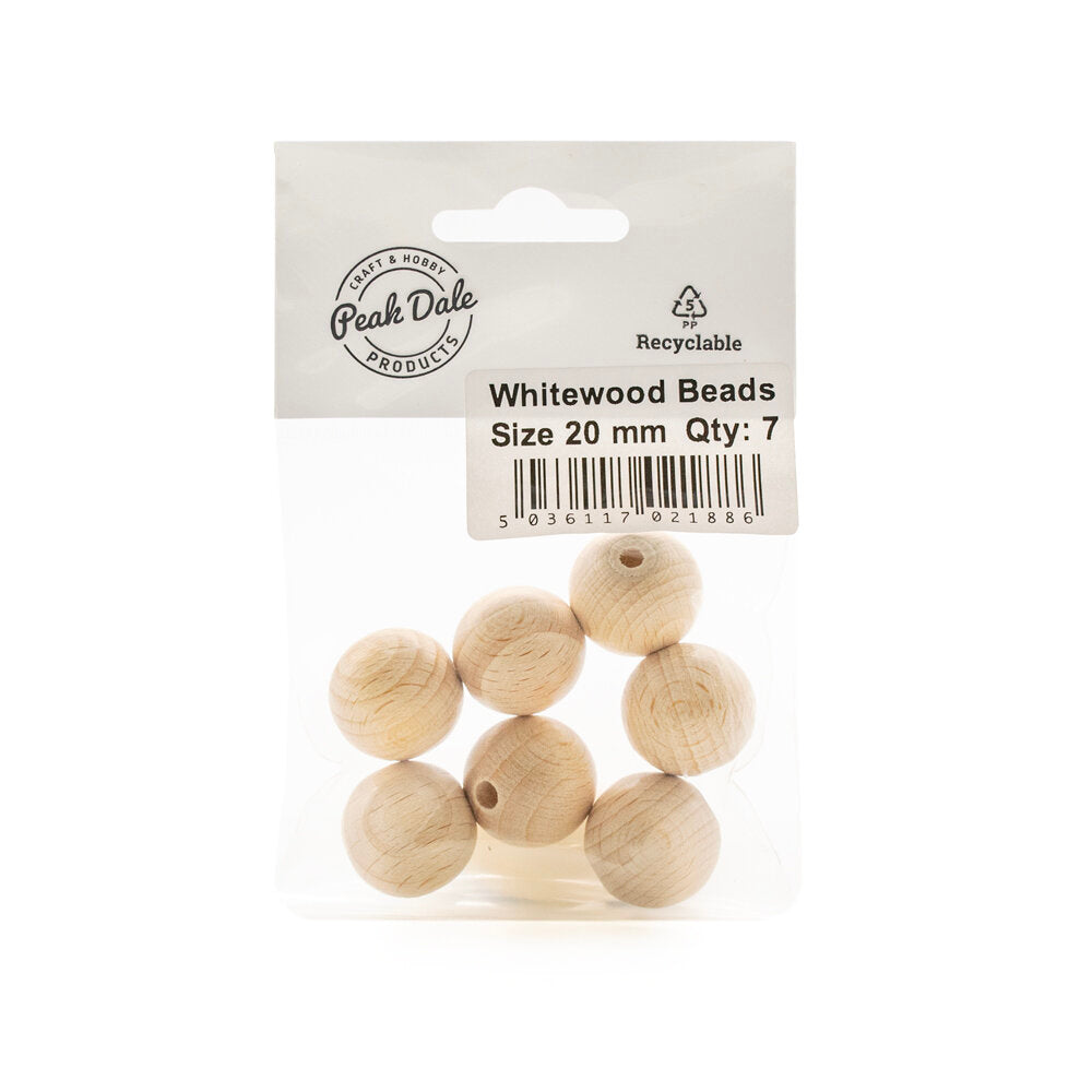 Beads Whitewood 20mm Pack of 7