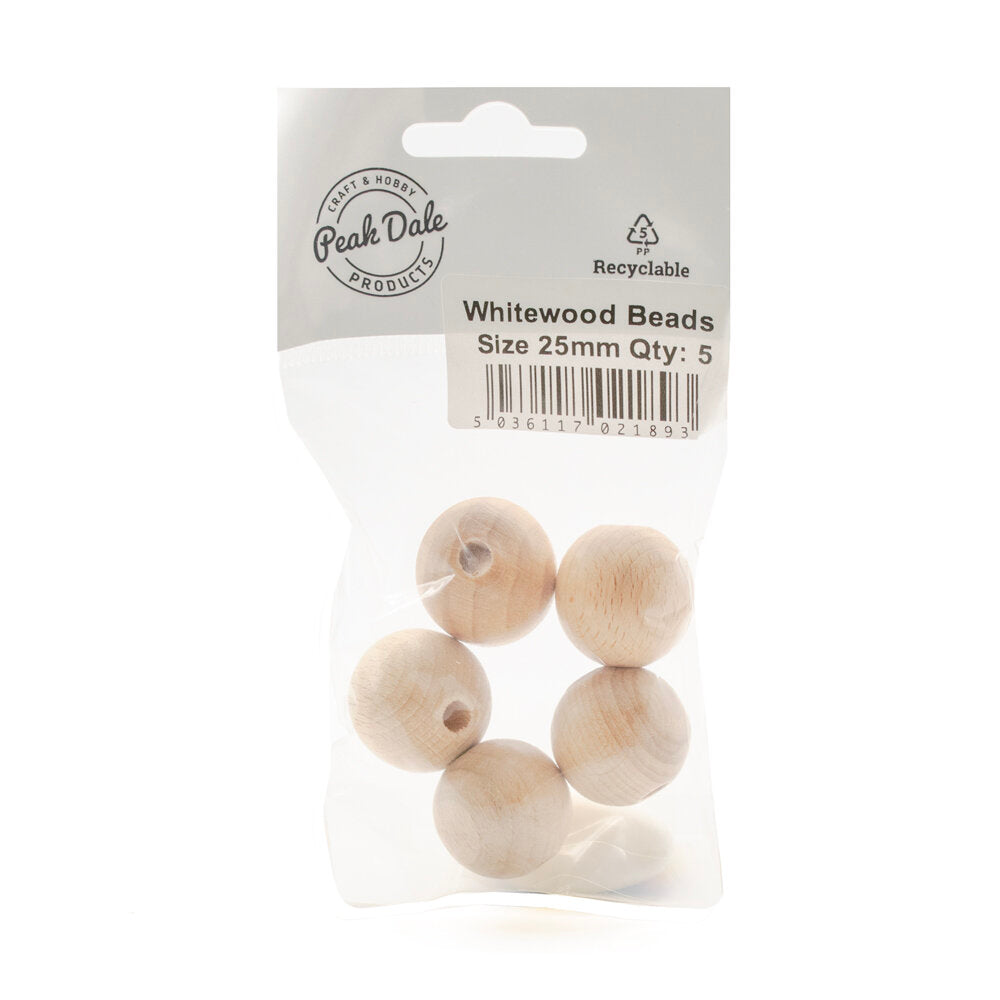 Beads Whitewood 25mm Pack of 5