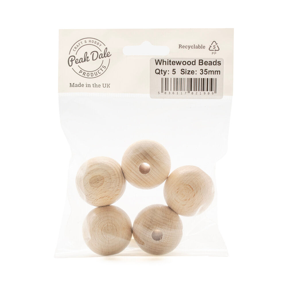 Beads Whitewood 35mm Pack of 5